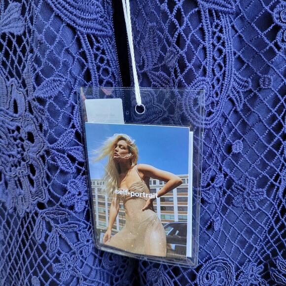 Self-Portrait Laced Puff Sleeved Midi Dress Navy size 10 - Picture 10 of 12